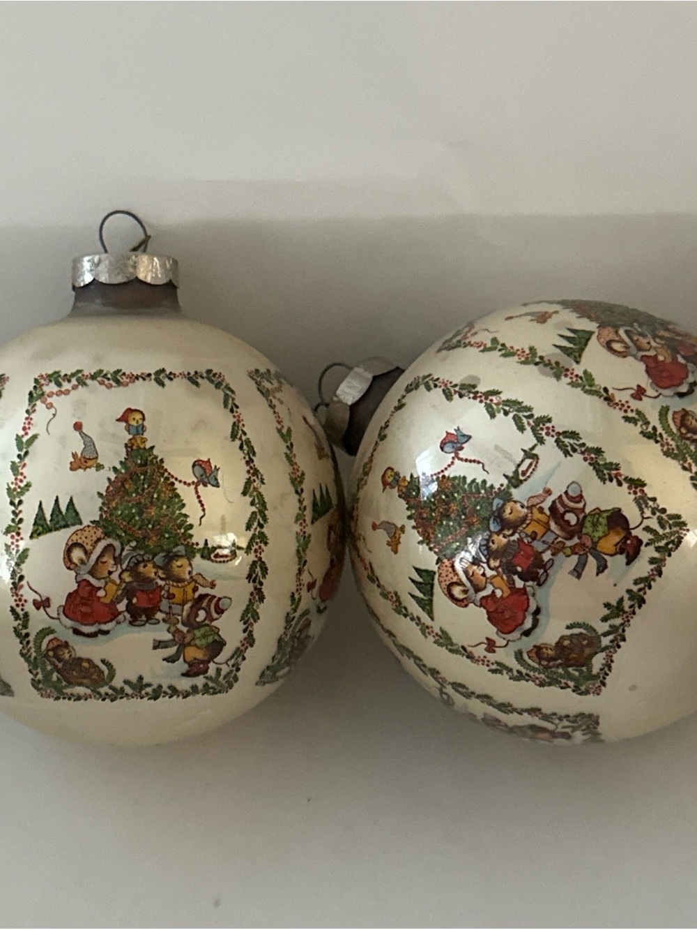 2 JUMBO VINTAGE WRAPPED CORNING ORNAMENTS WOODLAND ANIMALS